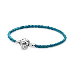Bracciale in Pelle Turchese con Chiusura a Conchiglia