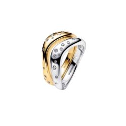 Anello Linea Sinuosa Divisibile Bicolore con Pietre Luminose Pandora Essence