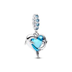 Charm Pendente Delfini e Cuore Vetro di Murano Blu