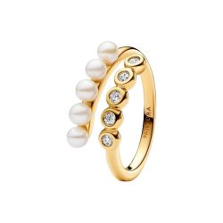 Anello Intreccio Perle d’Acqua Dolce Coltivate e Pietre Luminose