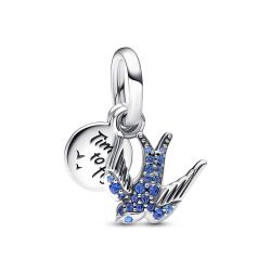 Charm Pendente Rondine Pietre Blu