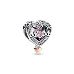 Charm Openwork Cuore Mamma con Cuore Pendente