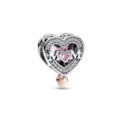 Charm Openwork Cuore Mamma con Cuore Pendente