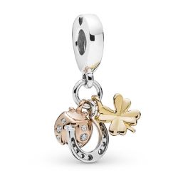 Charm Pendente Ferro di Cavallo, Quadrifoglio e Coccinella