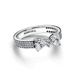 Anello Doppia Fascia Pavé con Fiocco Luminoso