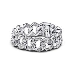 Anello Catena Maglia Cubana Pavé