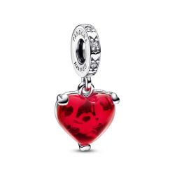 Charm Pendente Disney, Mickey e Minnie, Cuore in Vetro di Murano