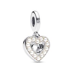 Charm Pendente Doppio Cuore con Perle