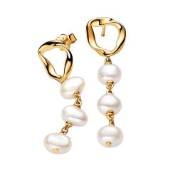 Orecchini Pendenti Linea Sinuosa con Perle d’Acqua Dolce Coltivate Pandora Essence