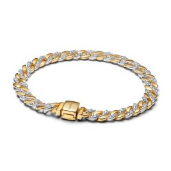 Bracciale Catena Maglia Cubana Bicolore con Pavé