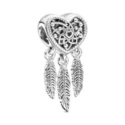 Charm Acchiappasogni con Tre Piume e Cuore Openwork