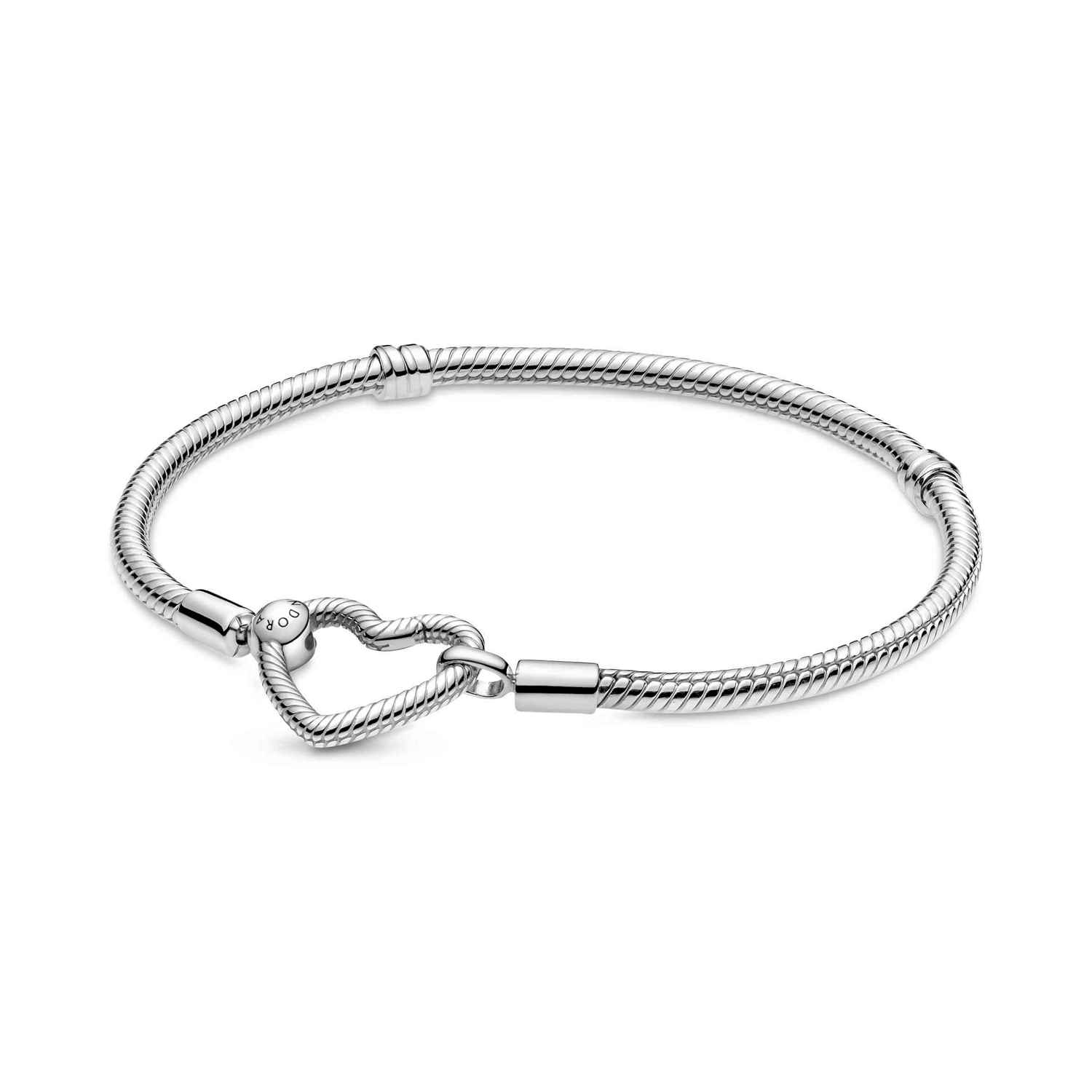 Pandora Signature 925 Sterling Silver Two-Tone Logo T-Bar Snake Chain Bracelet 582309C00-18