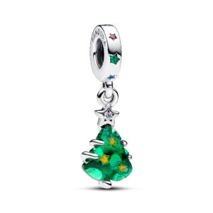 Charm Pendente Infinito Rosa » Charm Pendente Albero di Natale con Stelle