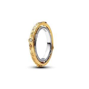 Anello Doppia Fascia Logo e Pavé »