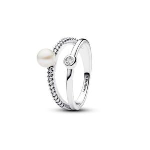 Anello Doppia Fascia Logo e Pavé »