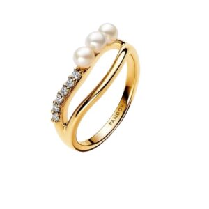 Anello Doppia Fascia Logo e Pavé »