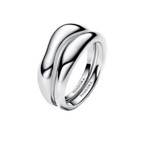 Anello Doppia Fascia Logo e Pavé »