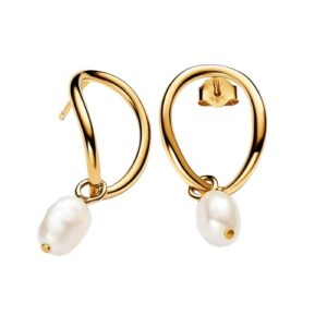 Orecchini Cerchi Aperti Linea Sinuosa con Perla d'Acqua Dolce Coltivata Pandora Essence »