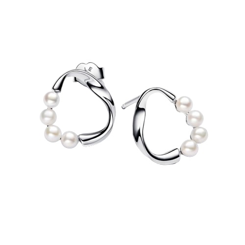 Orecchini Pendenti Linea Sinuosa Circolare con Perle d'Acqua Dolce