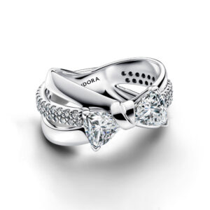 Anello Doppia Fascia Logo e Pavé »