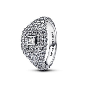Anello Doppia Fascia Logo e Pavé »