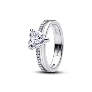 Anello Doppia Fascia Logo e Pavé »