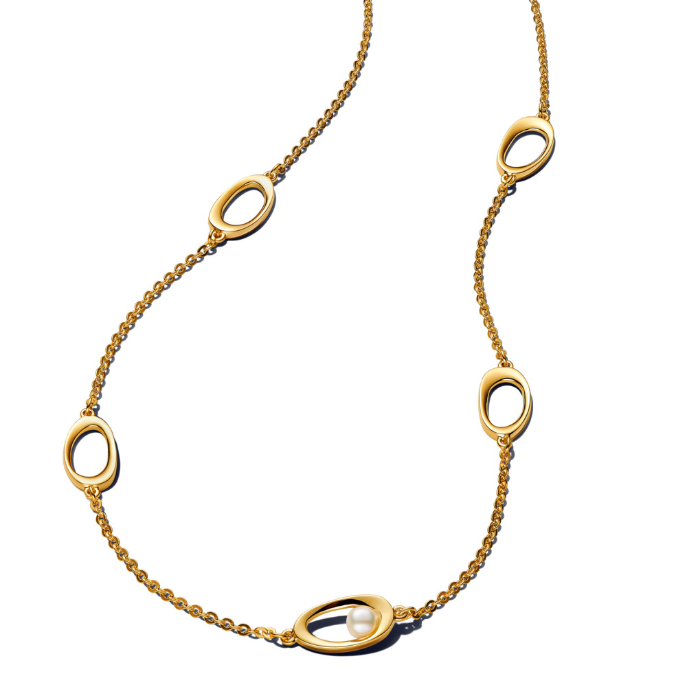 363883C01-45 €119 Collana Ovali Linea Sinuosa con Perle d'Acqua Dolce Coltivate Pandora Essence »
