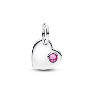 Charm Pendente Cuore con Pietra Rosa Scuro Ottobre