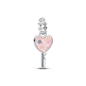 Charm Pendente Chiave a Cuore Opale Rosa